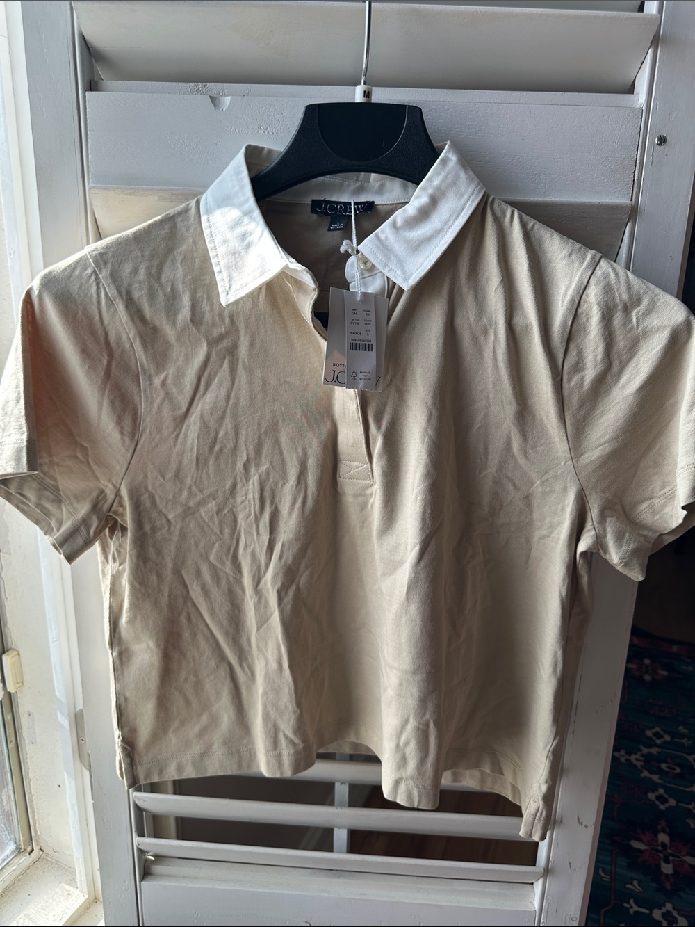 J. Crew Cream Polo with White Contrast Collar